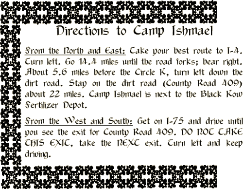 Directions to Camp Ishmael